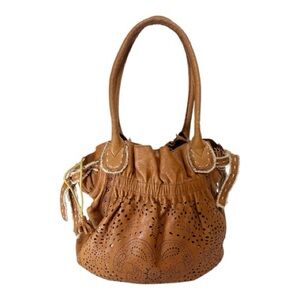 Anthropologie Lucky Penny Tan Leather Laser Cut Boho Hobo Bag